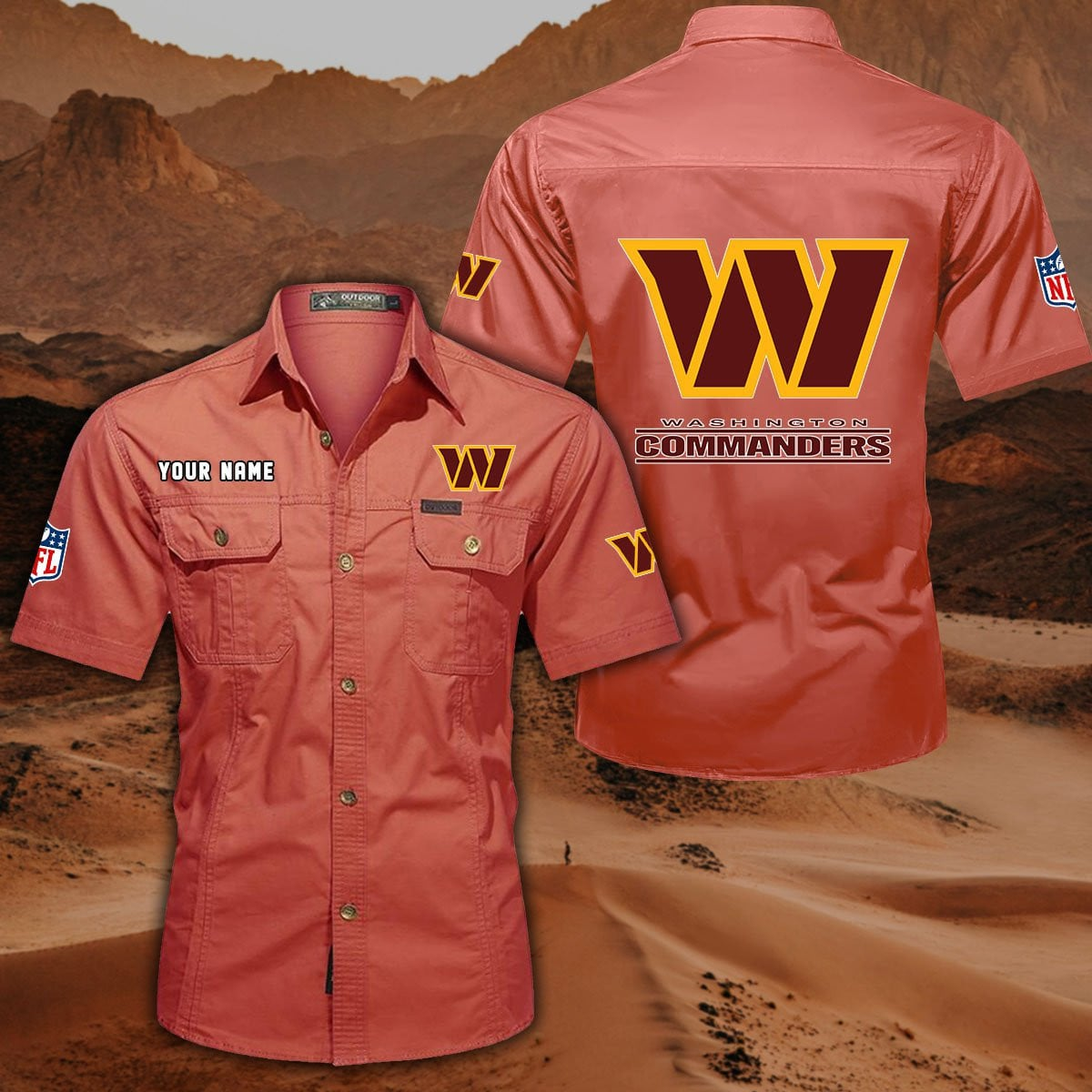 FINAL SALE - NEW CUSTOMIZED NFL12 WTC WASHINGTON COMMANDERS MUTICOLOR MEN'S CARGO SHIRT