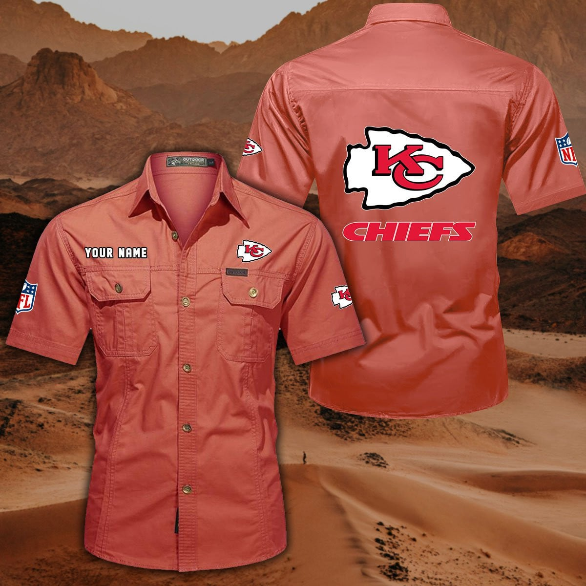 FINAL SALE - NEW CUSTOMIZED NFL01 KCC KANSAS CITY CHIEFS MUTICOLOR MEN'S CARGO SHIRT