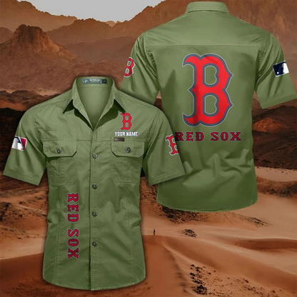 LIMITED EDITION - NEW CUSTOMIZED MLB03 BRS BOSTON RED SOX MEN'S CARGO SHIRT