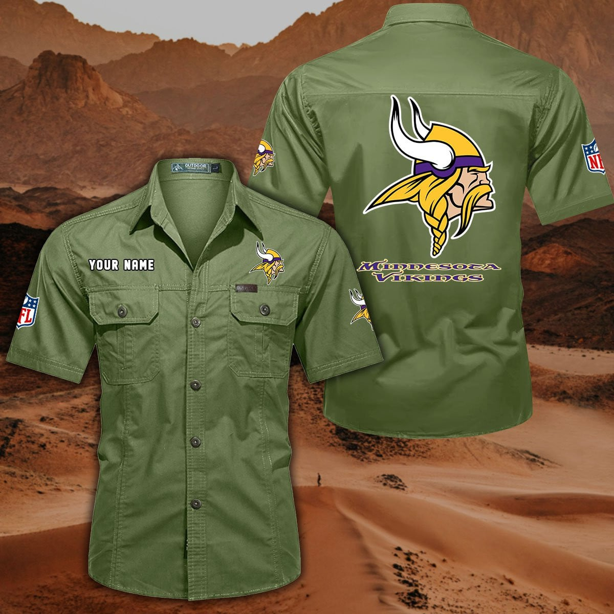 FINAL SALE - NEW CUSTOMIZED NFL05 MVK MINNESOTA VIKINGS MUTICOLOR MEN'S CARGO SHIRT