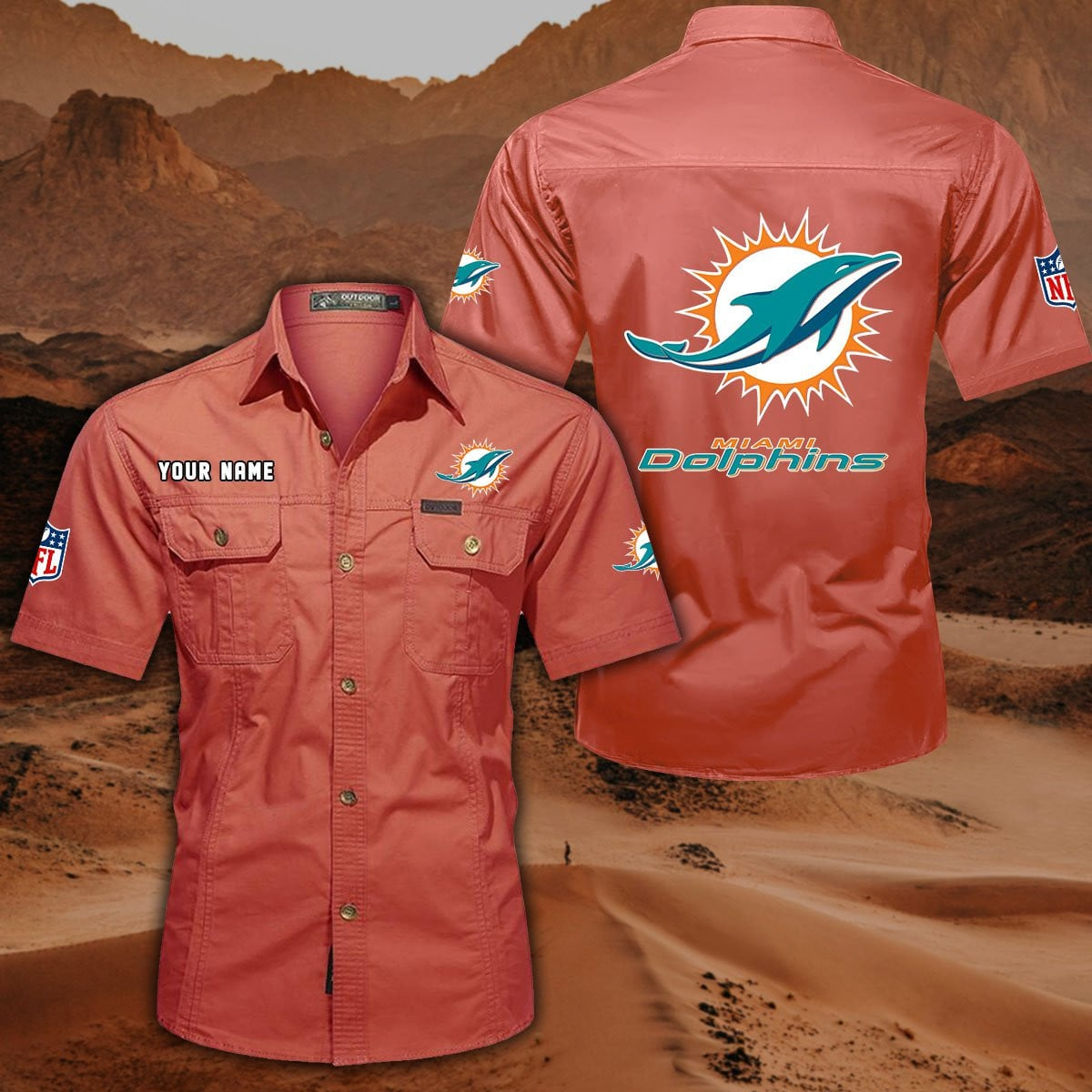 FINAL SALE - NEW CUSTOMIZED NFL19 MDP MIAMI DOLPHINS MUTICOLOR MEN'S CARGO SHIRT