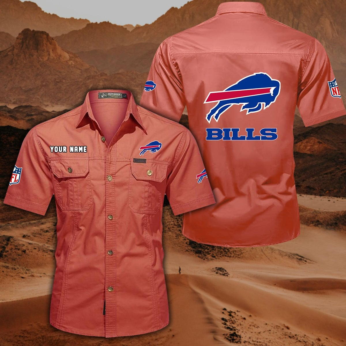 FINAL SALE - NEW CUSTOMIZED NFL03 BFB BUFFALO BILLS MUTICOLOR MEN'S CARGO SHIRT