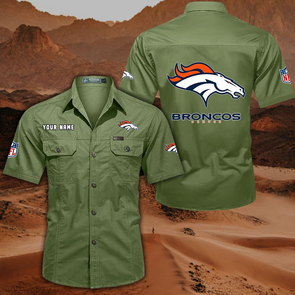 FINAL SALE - NEW CUSTOMIZED NFL13 DVB DENVER BRONCOS MUTICOLOR MEN'S CARGO SHIRT