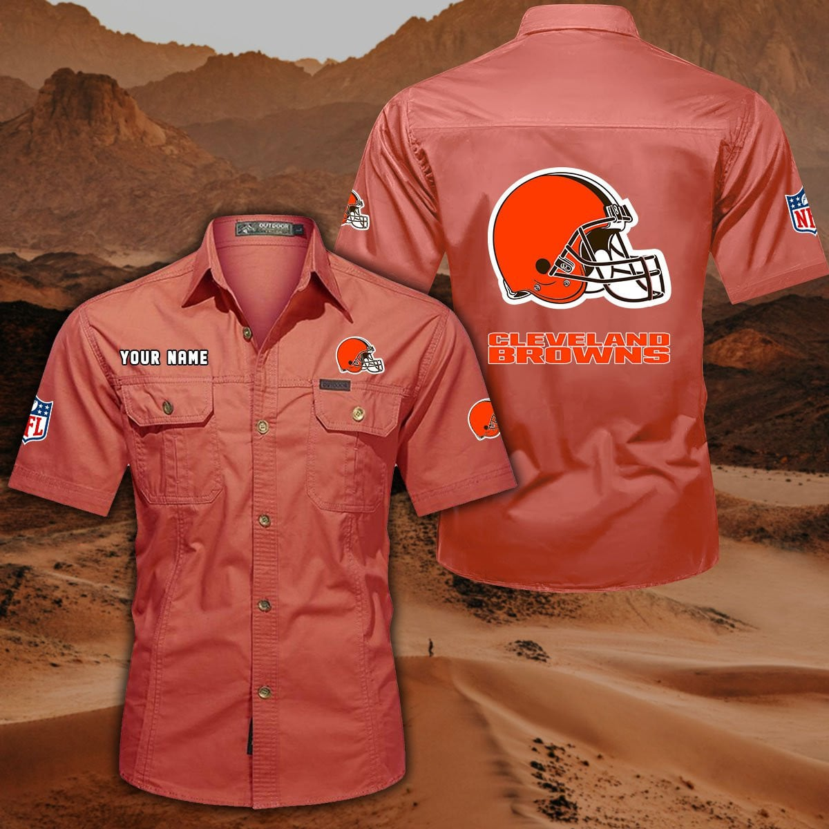 FINAL SALE - NEW CUSTOMIZED NFL29 CLB CLEVELAND BROWNS MUTICOLOR MEN'S CARGO SHIRT