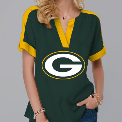 FINAL SALE - NEW CUSTOMIZED NFL08 GBP GREEN BAY PACKERS V-NECK FEMALE SHIRT