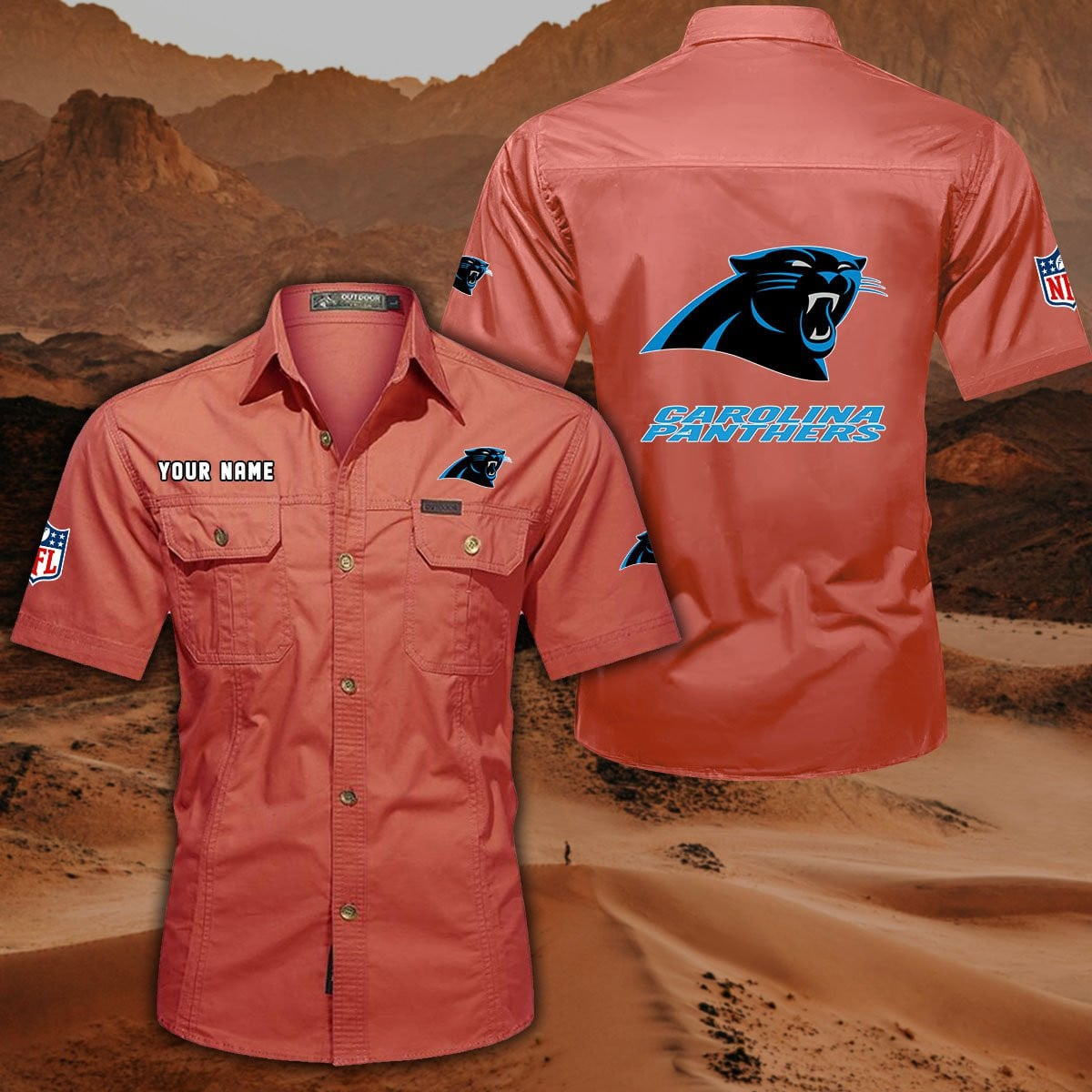 FINAL SALE - NEW CUSTOMIZED NFL23 CLP CAROLINA PANTHERS MUTICOLOR MEN'S CARGO SHIRT