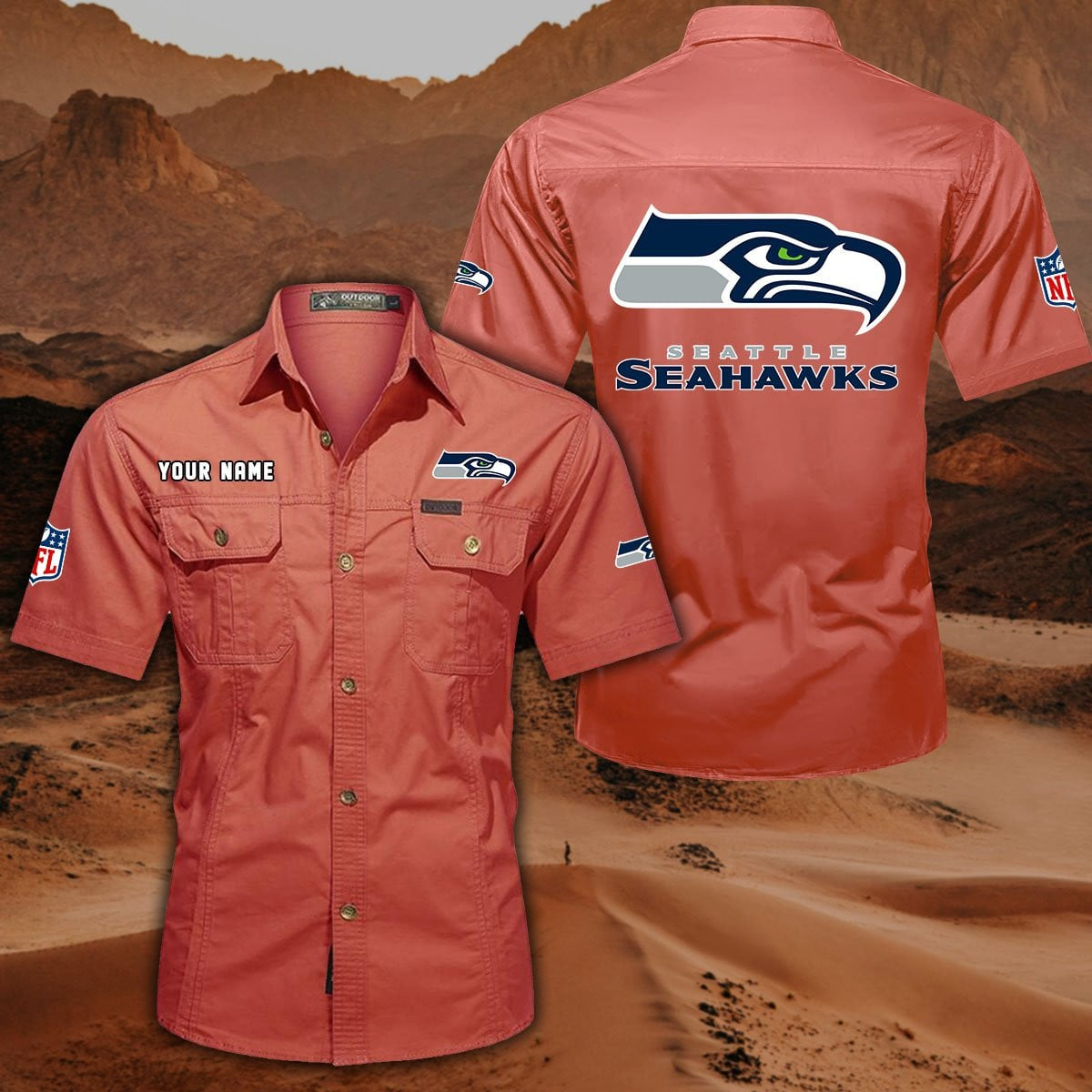 FINAL SALE - NEW CUSTOMIZED NFL06 SSH SEATTLE SEAHAWKS MUTICOLOR MEN'S CARGO SHIRT