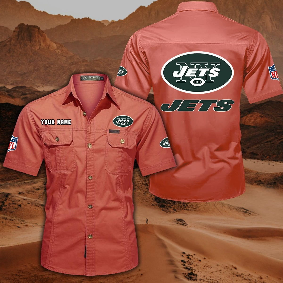 FINAL SALE - NEW CUSTOMIZED NFL25 NYJ NEW YORK JETS MUTICOLOR MEN'S CARGO SHIRT