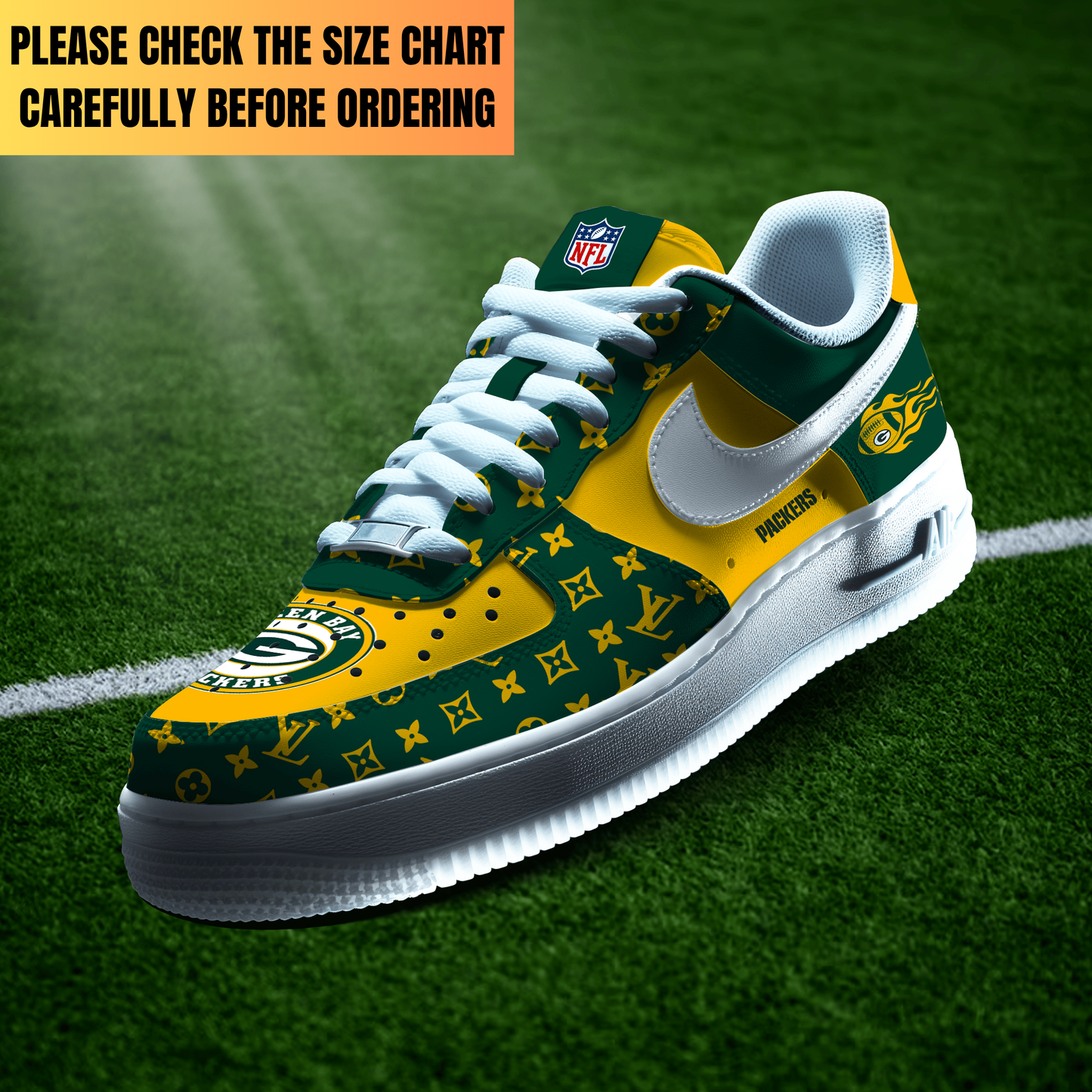 VIRAL EDITION - NEW CUSTOMIZED NFL08 GBP GREEN BAY PACKERS AF1 SHOES