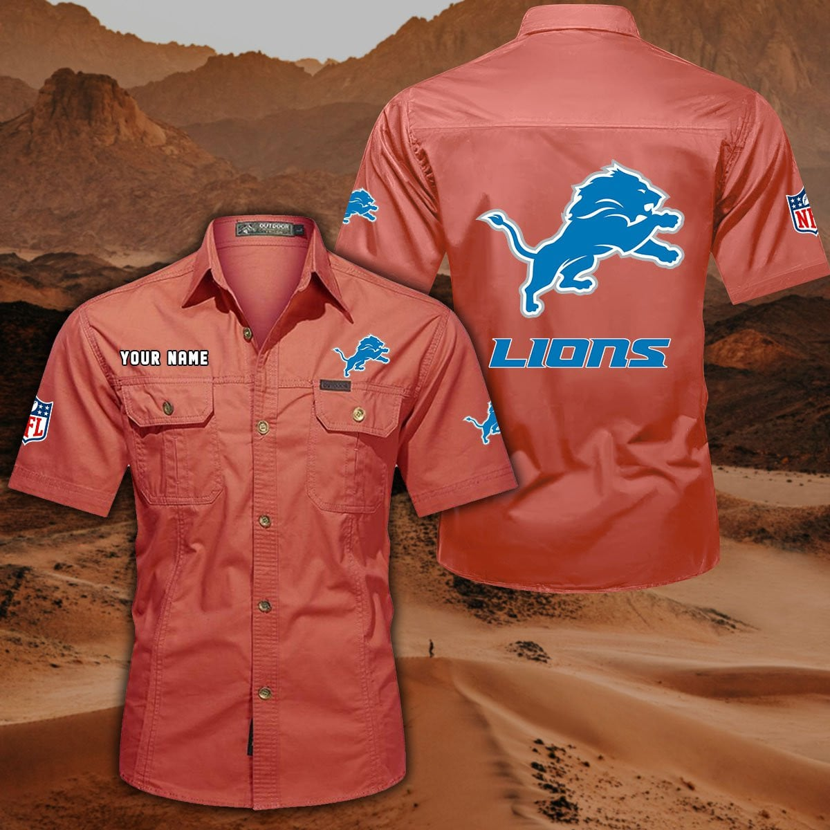 FINAL SALE - NEW CUSTOMIZED NFL04 DTL DETROIT LIONS MUTICOLOR MEN'S CARGO SHIRT