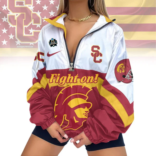LIMITED EDITION - NEW CUSTOMIZED COLLEGE WORLD SERIES NCAA09 USC TROJANS V-NECK ZIPPER SWEATSHIRT JACKET