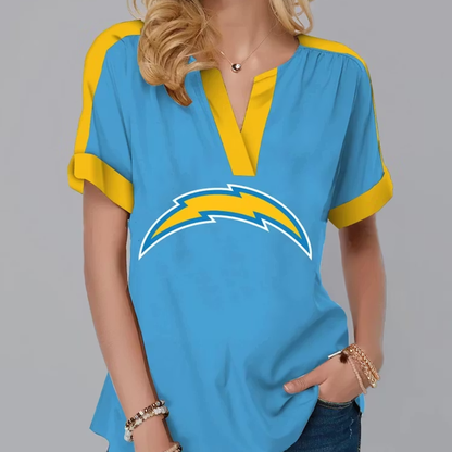 FINAL SALE - NEW CUSTOMIZED NFL09 LAC LOS ANGELES CHARGERS V-NECK FEMALE SHIRT