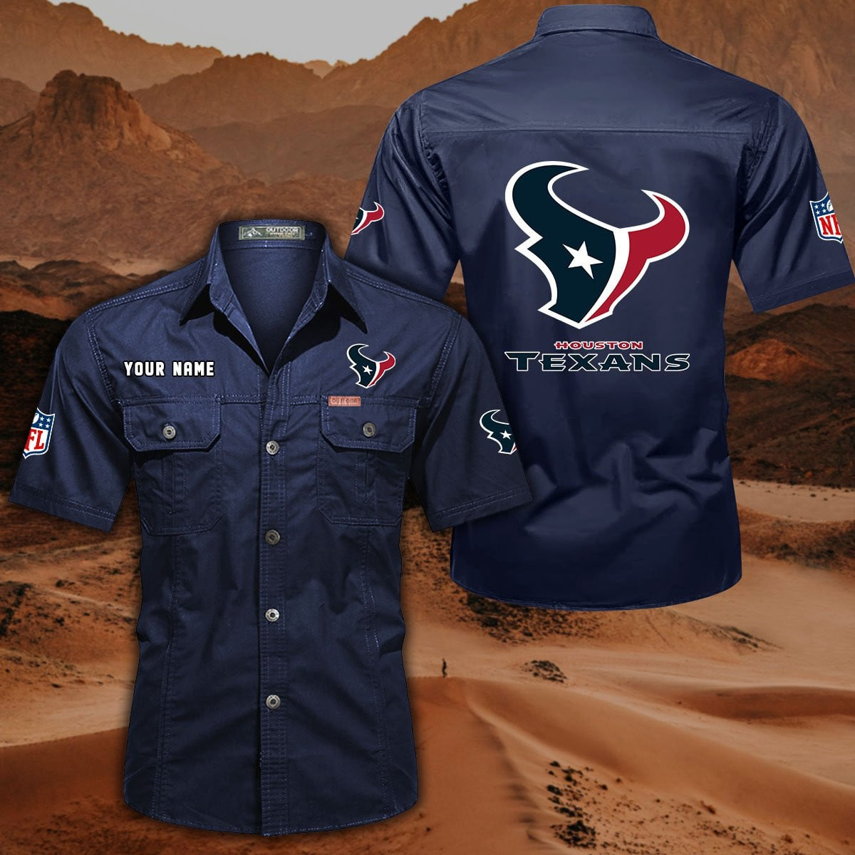 FINAL SALE - NEW CUSTOMIZED NFL15 HTT HOUSTON TEXANS MUTICOLOR MEN'S CARGO SHIRT