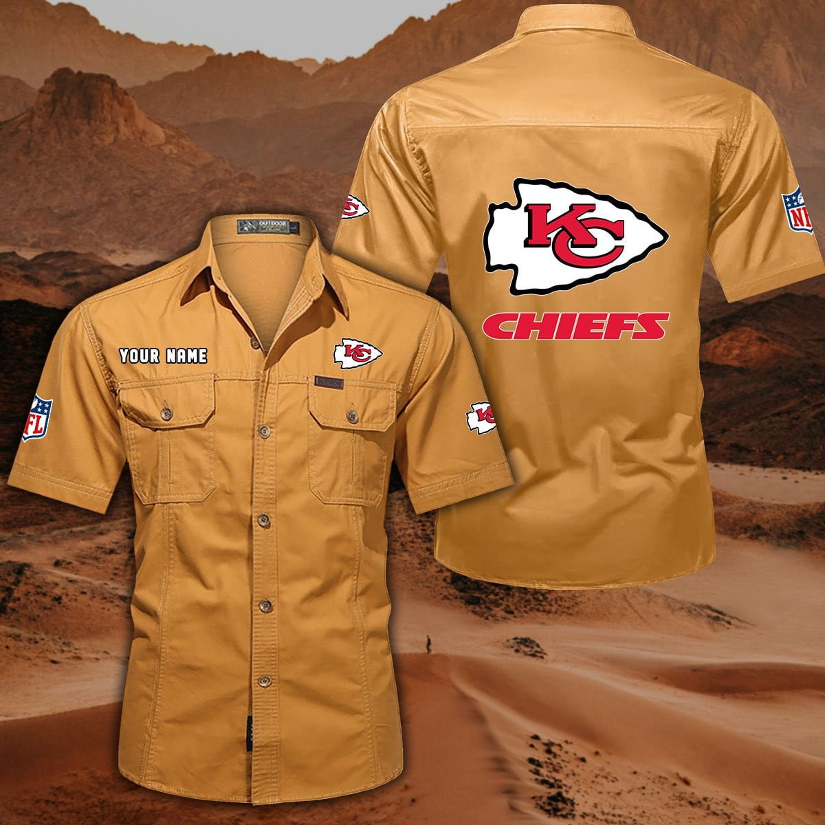 FINAL SALE - NEW CUSTOMIZED NFL01 KCC KANSAS CITY CHIEFS MUTICOLOR MEN'S CARGO SHIRT