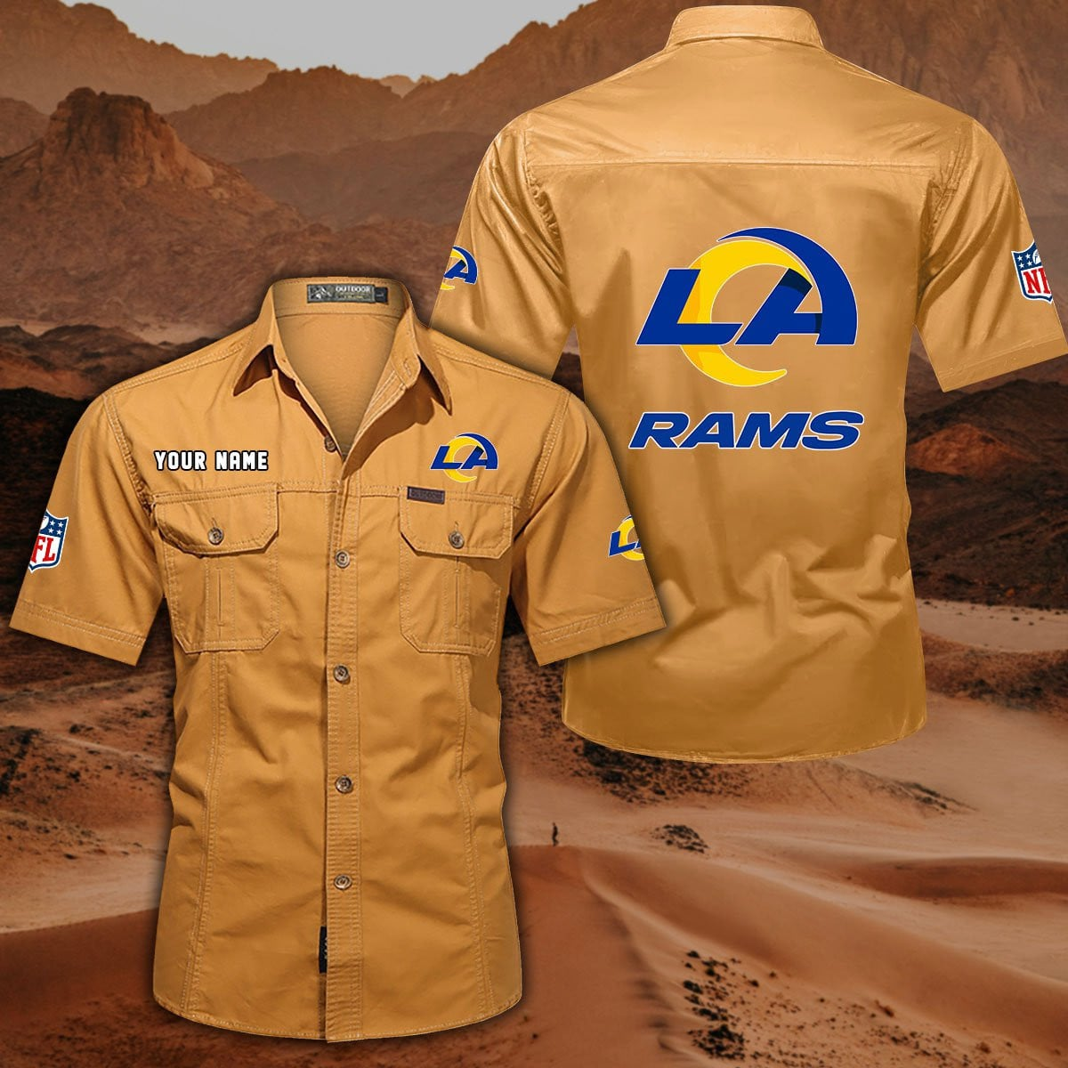 FINAL SALE - NEW CUSTOMIZED NFL22 LAR LOS ANGELES RAMS MUTICOLOR MEN'S CARGO SHIRT