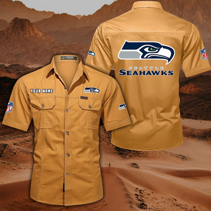 FINAL SALE - NEW CUSTOMIZED NFL06 SSH SEATTLE SEAHAWKS MUTICOLOR MEN'S CARGO SHIRT