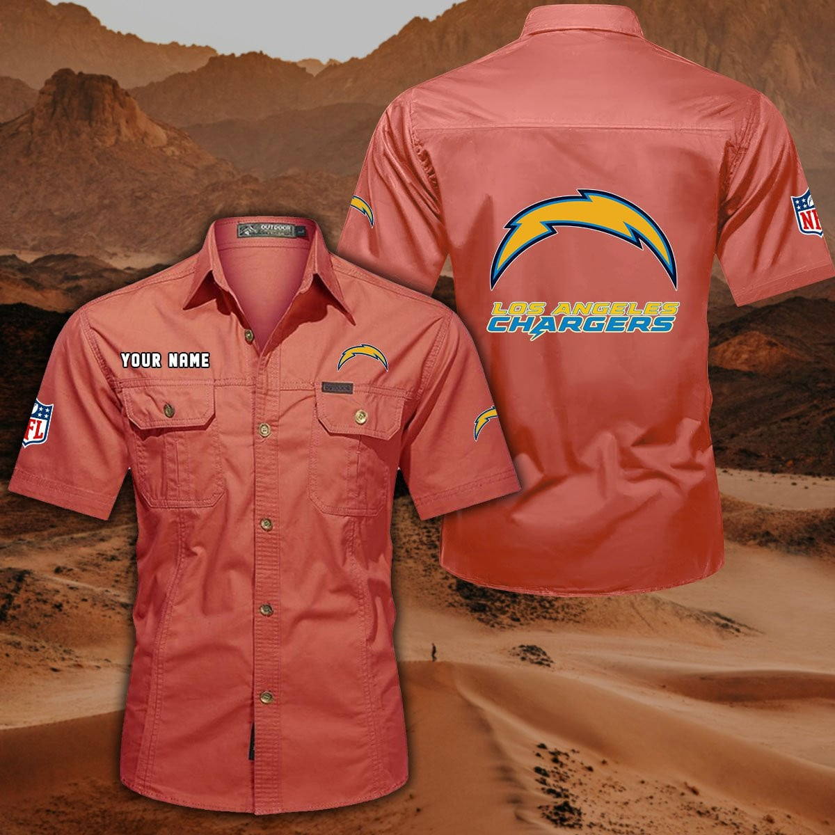 FINAL SALE - NEW CUSTOMIZED NFL09 LAC LOS ANGELES CHARGERS MUTICOLOR MEN'S CARGO SHIRT