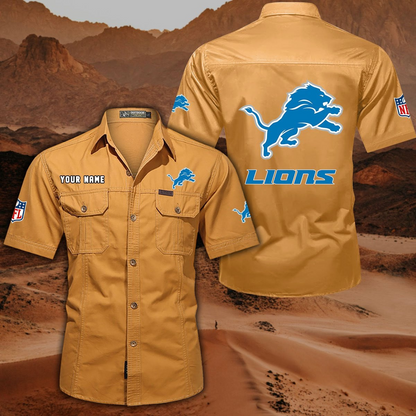 FINAL SALE - NEW CUSTOMIZED NFL04 DTL DETROIT LIONS MUTICOLOR MEN'S CARGO SHIRT