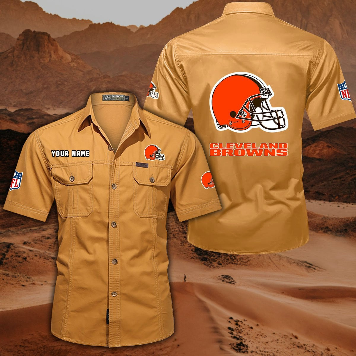 FINAL SALE - NEW CUSTOMIZED NFL29 CLB CLEVELAND BROWNS MUTICOLOR MEN'S CARGO SHIRT