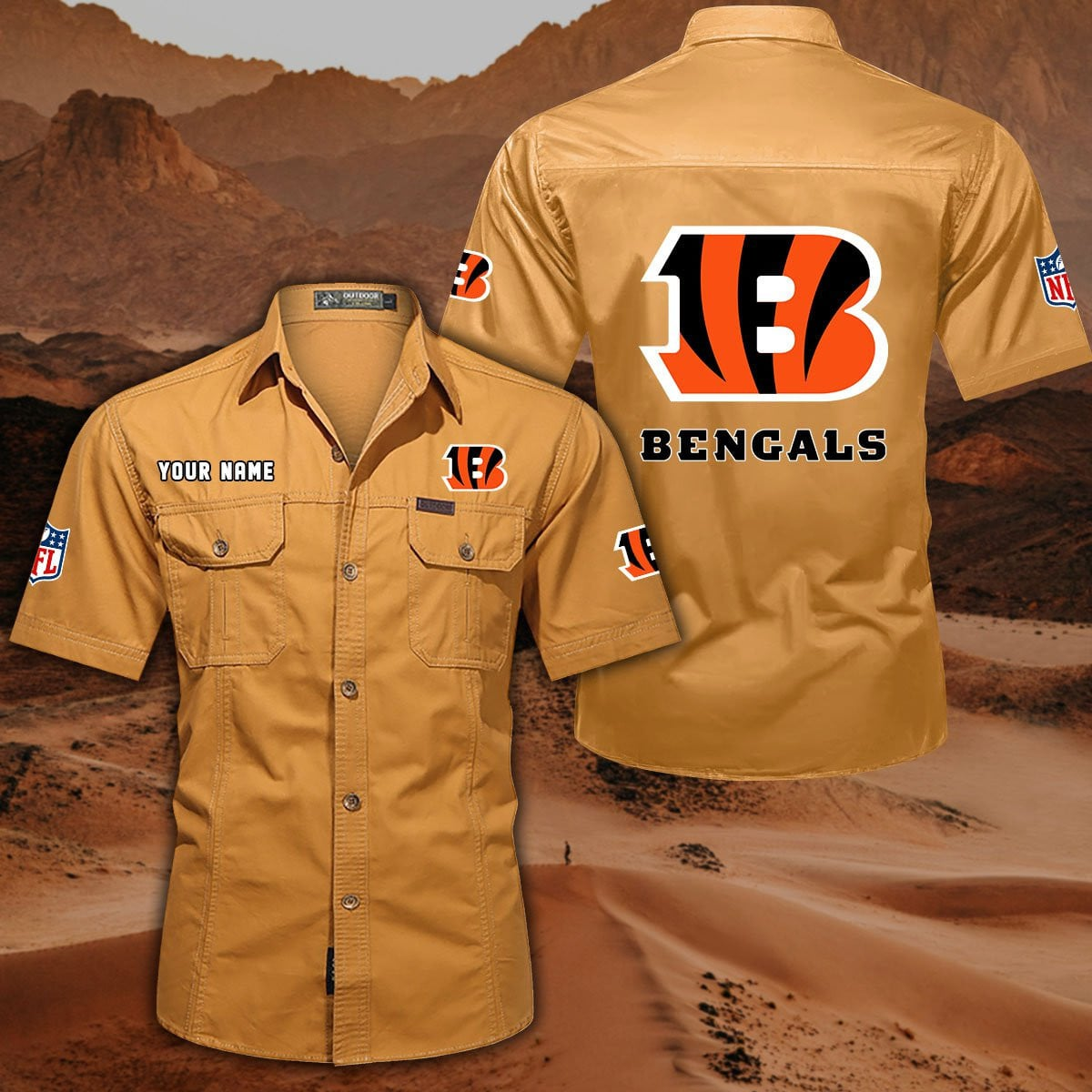 FINAL SALE - NEW CUSTOMIZED NFL16 CCB CINCINNATI BENGALS MUTICOLOR MEN'S CARGO SHIRT