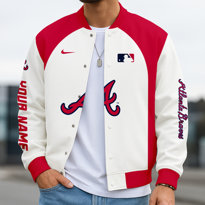 LIMITED EDITION - NEW CUSTOMIZED MLB09 ABS AT BRAVES BASEBALL JACKET, SATIN VARSITY JACKET
