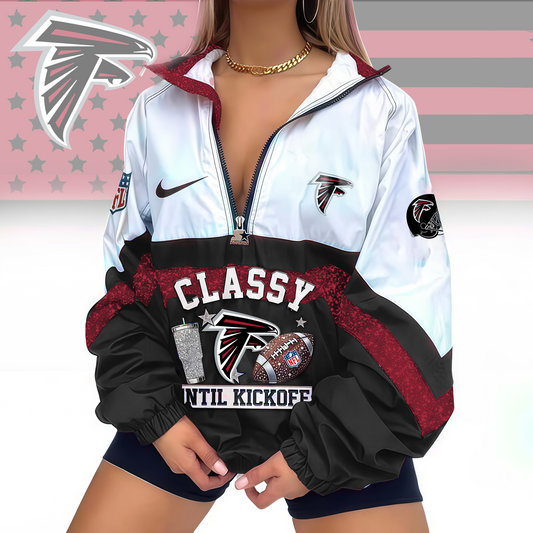 FINAL SALE - NEW CUSTOMIZED NFL18 ATF ATLANTA FALCONS V-NECK ZIPPER SWEATSHIRT JACKET