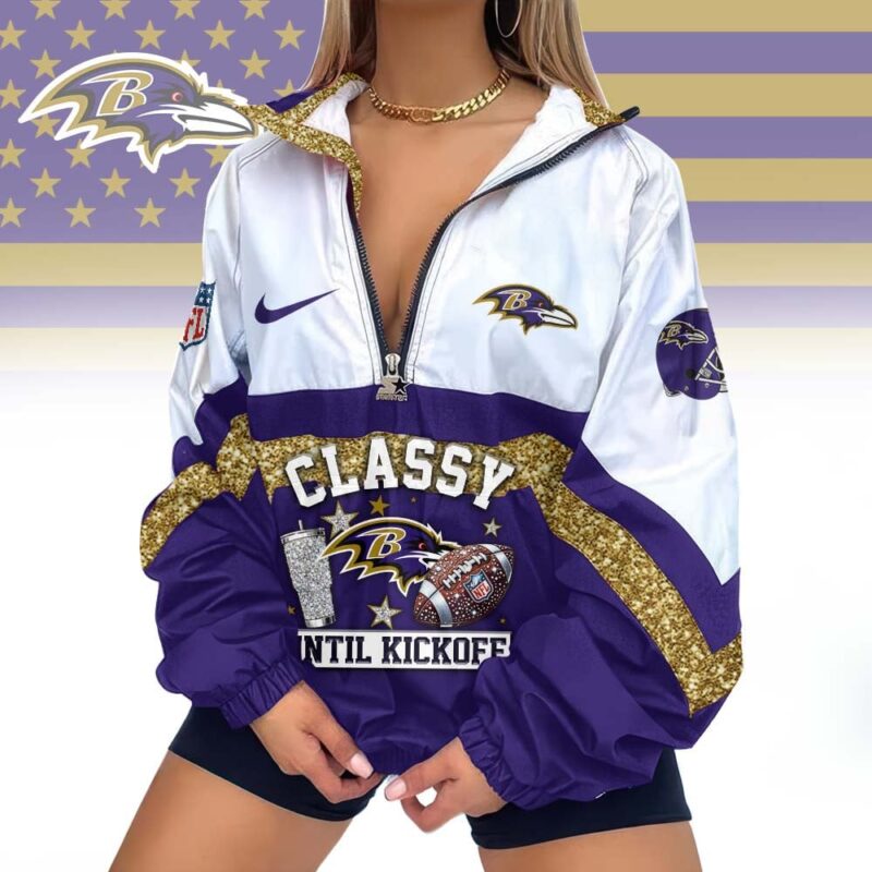 FINAL SALE - NEW CUSTOMIZED NFL28 BTR BALTIMORE RAVENS V-NECK ZIPPER SWEATSHIRT JACKET