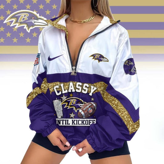 FINAL SALE - NEW CUSTOMIZED NFL28 BTR BALTIMORE RAVENS V-NECK ZIPPER SWEATSHIRT JACKET