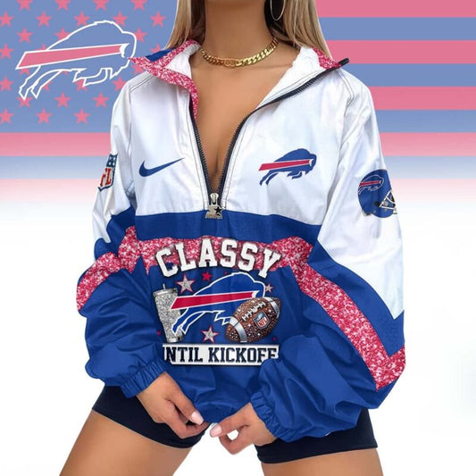 FINAL SALE - NEW CUSTOMIZED NFL03 BFB BUFFALO BILLS V-NECK ZIPPER SWEATSHIRT JACKET