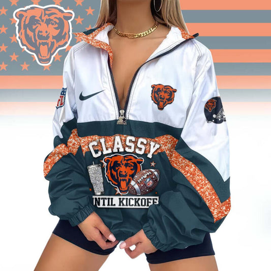 FINAL SALE - NEW CUSTOMIZED NFL26 CCB CHICAGO BEARS V-NECK ZIPPER SWEATSHIRT JACKET