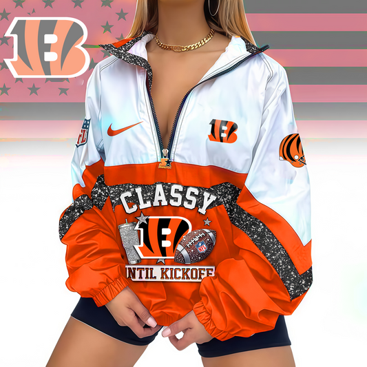 FINAL SALE - NEW CUSTOMIZED NFL16 CCB CINCINNATI BENGALS V-NECK ZIPPER SWEATSHIRT JACKET