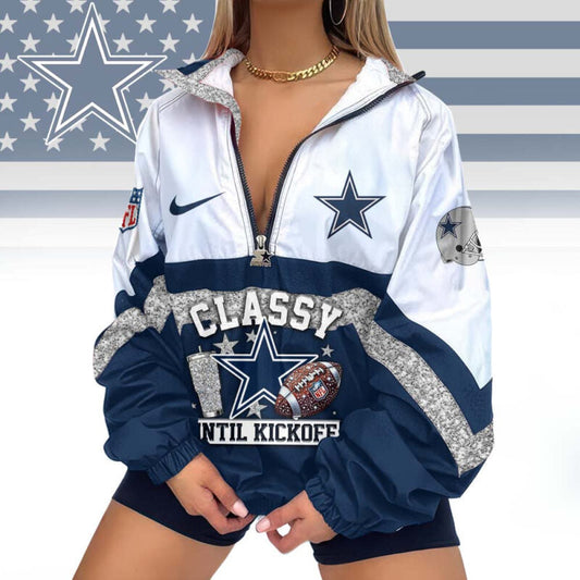 FINAL SALE - NEW CUSTOMIZED NFL21 DCB DALLAS COWBOYS V-NECK ZIPPER SWEATSHIRT JACKET