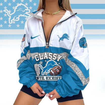 FINAL SALE - NEW CUSTOMIZED NFL04 DTL DETROIT LIONS V-NECK ZIPPER SWEATSHIRT JACKET