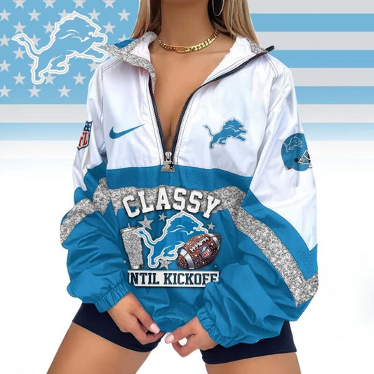 FINAL SALE - NEW CUSTOMIZED NFL04 DTL DETROIT LIONS V-NECK ZIPPER SWEATSHIRT JACKET