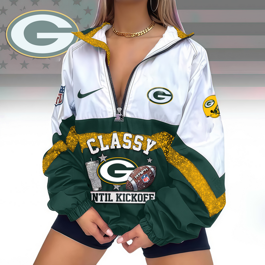 FINAL SALE - NEW CUSTOMIZED NFL08 GBP GREEN BAY PACKERS V-NECK ZIPPER SWEATSHIRT JACKET