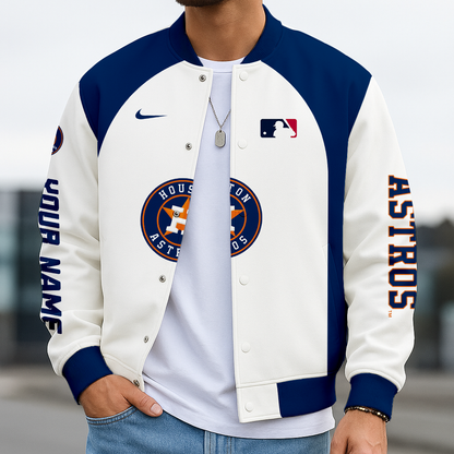 LIMITED EDITION - NEW CUSTOMIZED MLB10 HAS HT ASTROS BASEBALL JACKET, SATIN VARSITY JACKE