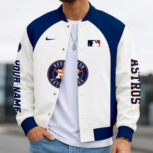 LIMITED EDITION - NEW CUSTOMIZED MLB10 HAS HT ASTROS BASEBALL JACKET, SATIN VARSITY JACKE