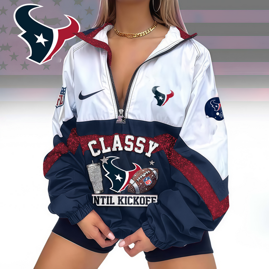 FINAL SALE - NEW CUSTOMIZED NFL15 HTT HOUSTON TEXANS V-NECK ZIPPER SWEATSHIRT JACKET