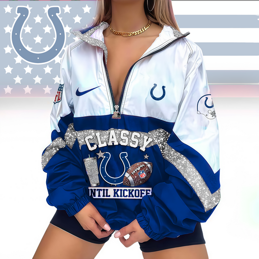 FINAL SALE - NEW CUSTOMIZED NFL17 IDC INDIANAPOLIS COLTS V-NECK ZIPPER SWEATSHIRT JACKET