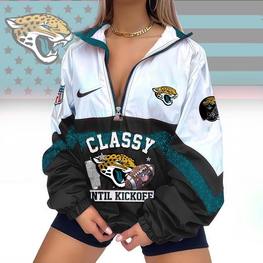 FINAL SALE - NEW CUSTOMIZED NFL30 JSJ JACKSONVILLE JAGUARS V-NECK ZIPPER SWEATSHIRT JACKET