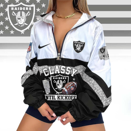 FINAL SALE - NEW CUSTOMIZED NFL07 LVR LAS VEGAS RAIDERS V-NECK ZIPPER SWEATSHIRT JACKET