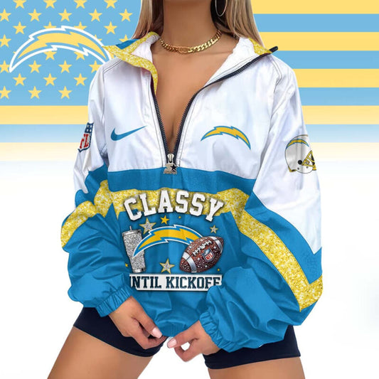 FINAL SALE - NEW CUSTOMIZED NFL09 LAC LOS ANGELES CHARGERS V-NECK ZIPPER SWEATSHIRT JACKET