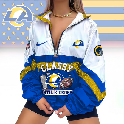 FINAL SALE - NEW CUSTOMIZED NFL22 LAR LOS ANGELES RAMS V-NECK ZIPPER SWEATSHIRT JACKET
