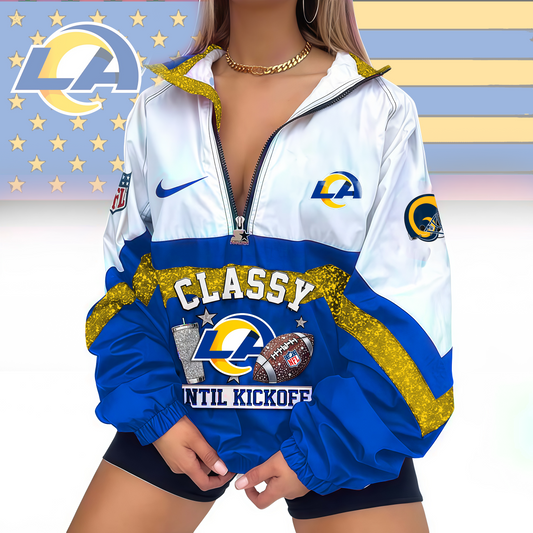 FINAL SALE - NEW CUSTOMIZED NFL22 LAR LOS ANGELES RAMS V-NECK ZIPPER SWEATSHIRT JACKET