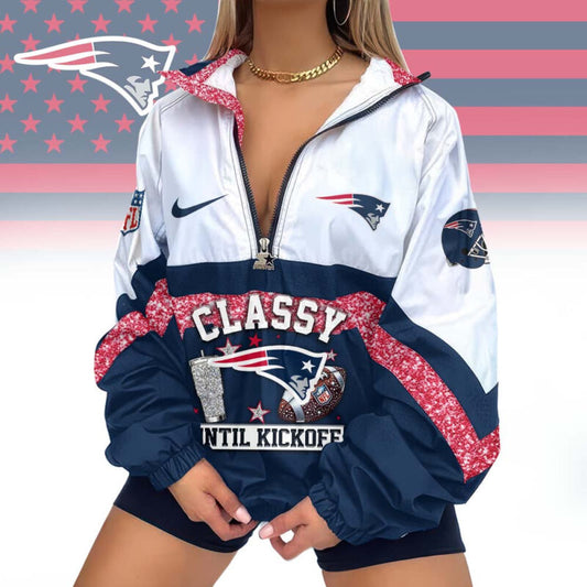 FINAL SALE - NEW CUSTOMIZED NFL27 NEP NEW ENGLAND PATRIOTS V-NECK ZIPPER SWEATSHIRT JACKET