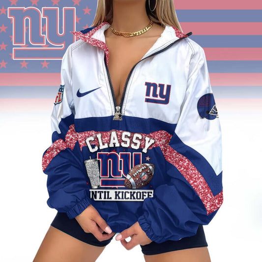 FINAL SALE - NEW CUSTOMIZED NFL32 NYG NEW YORK GIANTS V-NECK ZIPPER SWEATSHIRT JACKET
