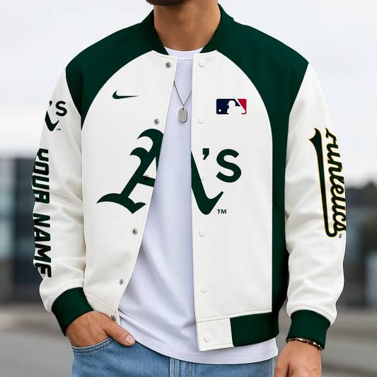 LIMITED EDITION - NEW CUSTOMIZED MLB23 OAS OL ATHLETICS BASEBALL JACKET, SATIN VARSITY JACKET