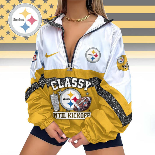 FINAL SALE - NEW CUSTOMIZED NFL14 PSB PITTSBURGH STEELERS V-NECK ZIPPER SWEATSHIRT JACKET