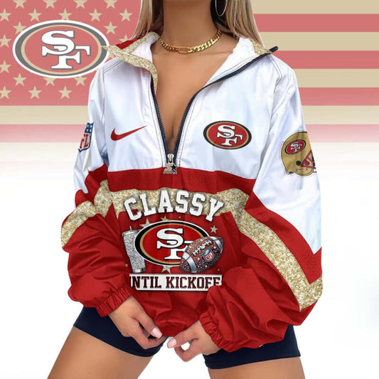 FINAL SALE - NEW CUSTOMIZED NFL11 SF49 SAN FRANCISCO 49ERS V-NECK ZIPPER SWEATSHIRT JACKET