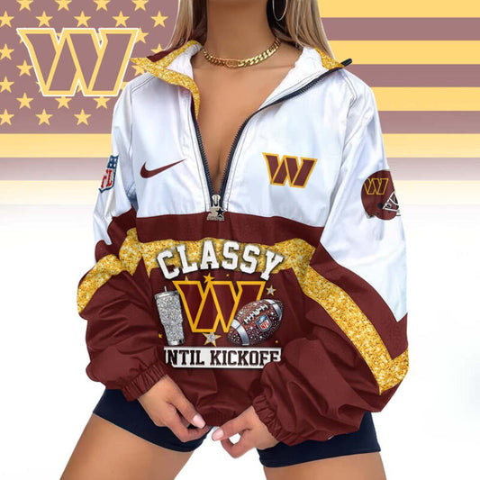 FINAL SALE - NEW CUSTOMIZED NFL12 WTC WASHINGTON COMMANDERS V-NECK ZIPPER SWEATSHIRT JACKET